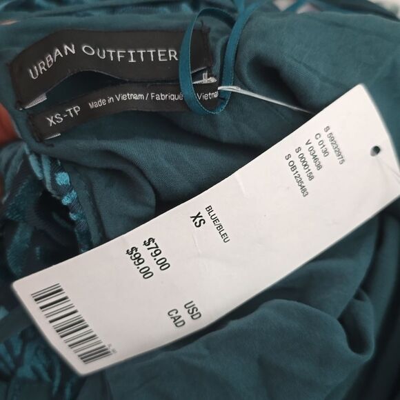 Urban Outfitters NWT UO Lexi Dress Mini Teal Turquoise‎ Velvel Burnout Size XS - Picture 4 of 9